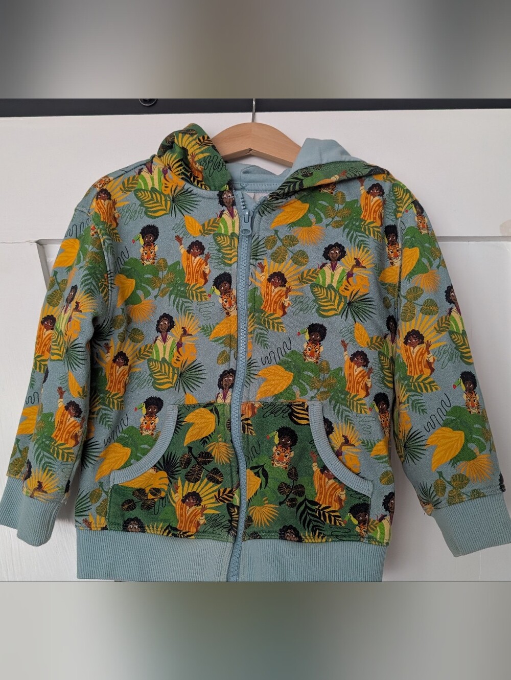 Disney Encanto  Zip-Up Hoodie with Tropical Yellow Leaf Print - XS